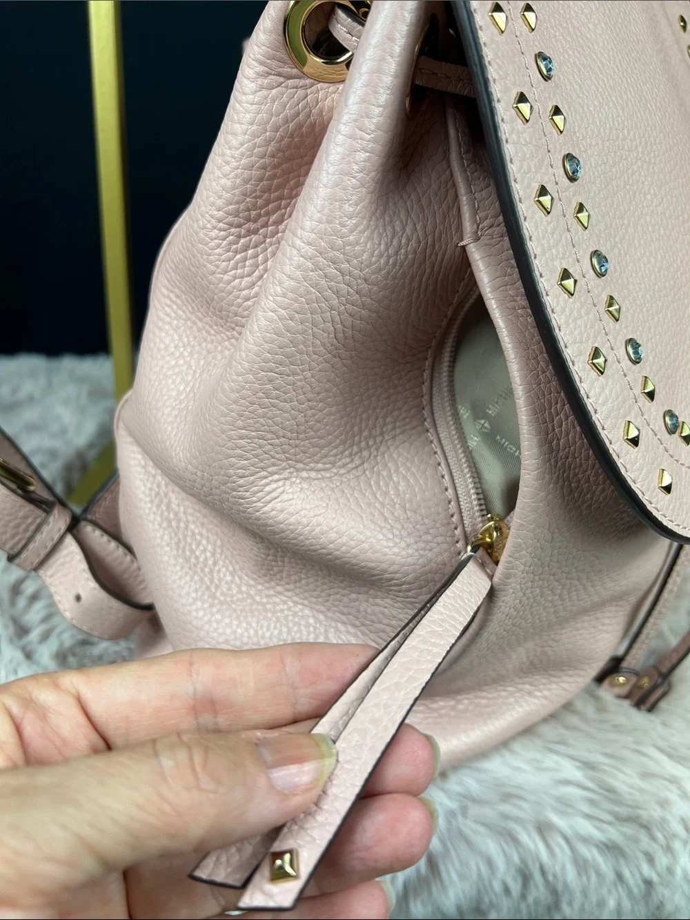 Michael Kors Riley Large Studded Leather Backpack Rose Pink 35F8CRLB7L